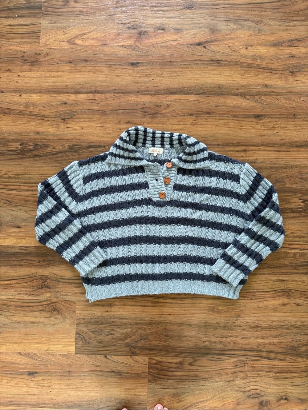 Blue Quarter Button Striped Sweater